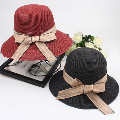 Chapeau Lady fait main visière de plage pliable avec nœud en satin — Accessoires de mode