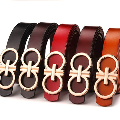 Designer White Leather Belt for Women with Red Pin Buckle