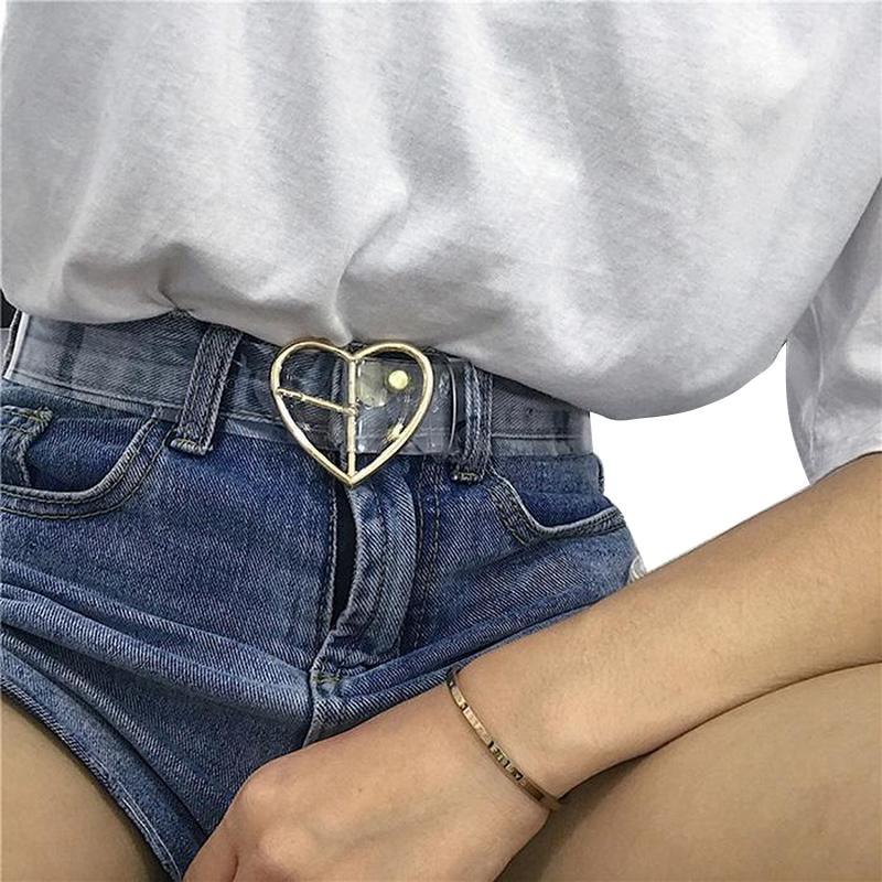 Heart PVC Casual Belt - 105 cm Length, 3.5 cm Width