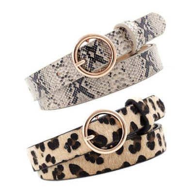 Ceinture en cuir à bouton rond léopard zèbre serpent