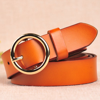 Ceinture en cuir pur rétro pour femmes avec boucle ronde — Ceinture en cuir