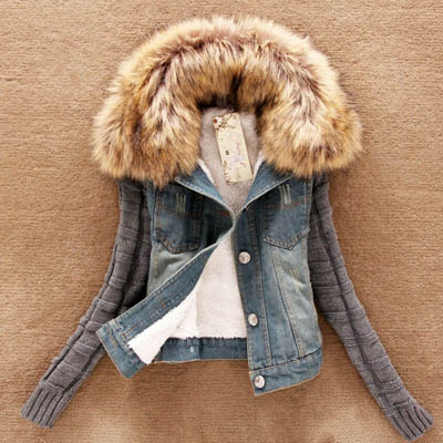 Veste de cowboy avec grand col en fourrure pour femmes, tailles S-5XL — Veste d'hiver Femme