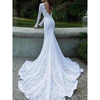 Robe Maxi Blanche en Dentelle à Manches Longues et Dos Nu — Robes pour femmes