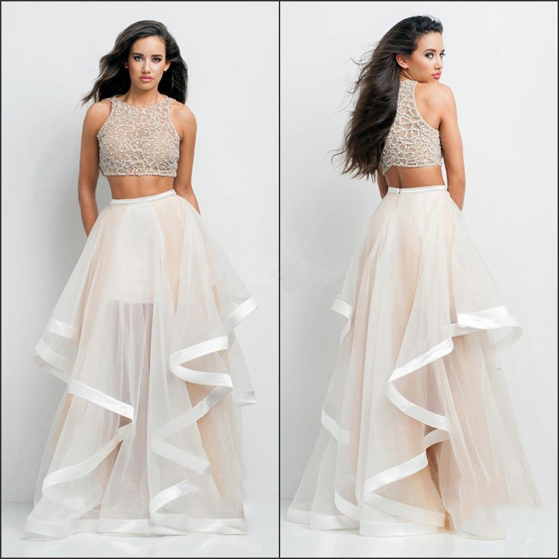 Geometric Pattern Irregular Party Dress with Mesh Long Skirt