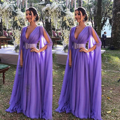 Deep V Waist Evening Dress in Purple — Womens Dresses