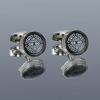 Fashion Pattern Round Silver Cufflinks — Fashion Accessories