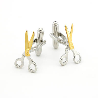 Boutons de manchette en forme de ciseaux dorés pour hommes et femmes