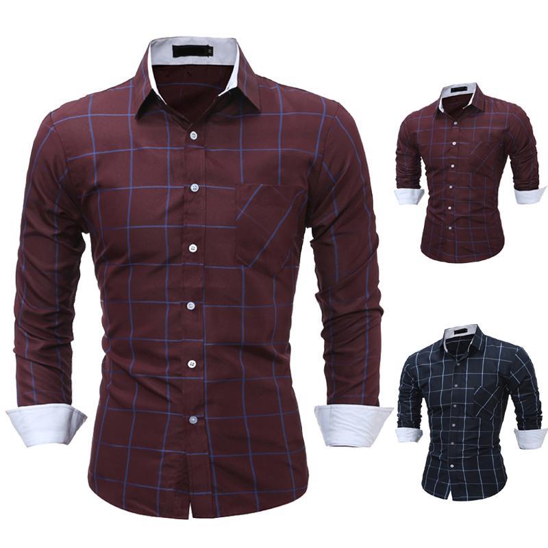 Chemise à col évasé à carreaux Top Fashion — Chemises habillées pour hommes