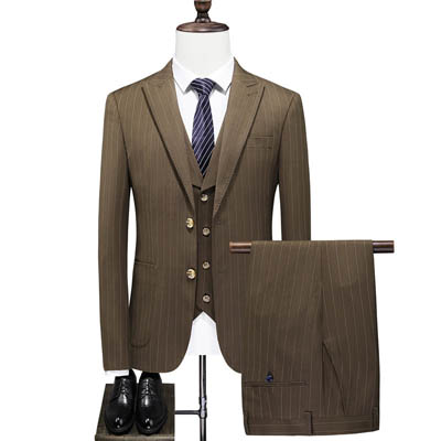 Men's Striped Three-Piece Slim Suit for Weddings — Mens Suits & Blazers