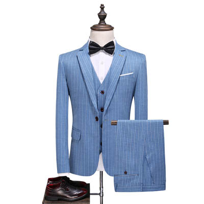 Men's Large Size Blue Wedding Suit Business Casual Slim Fit — Womens Dresses