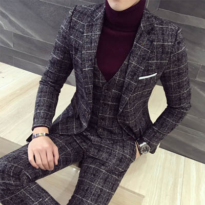 Ensemble de costume à carreaux britannique slim pour hommes - 3 pièces — Costumes et vestons pour hommes
