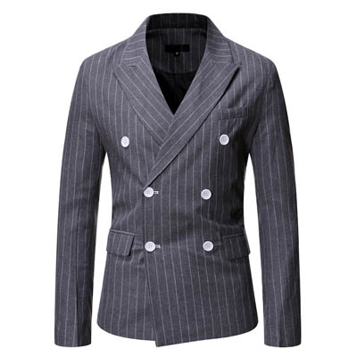 Veste pour hommes à col en pistolet à rayures décontractée à double boutonnage — Costumes et vestons pour hommes