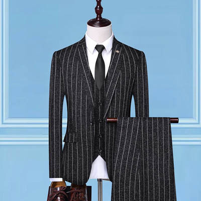 Costume trois pièces en lin à rayures pour homme dans le style britannique — Costumes et vestons pour hommes