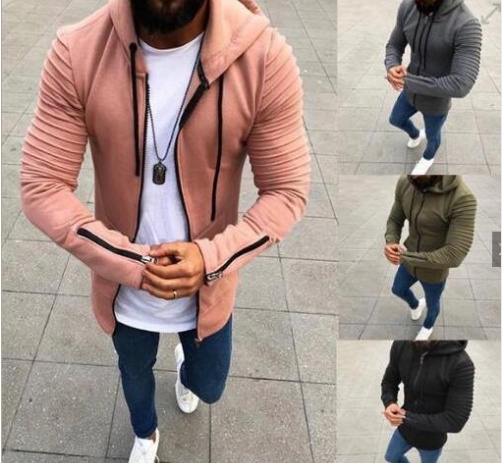 Pull à capuchon à manches longues plissé pour hommes — Sweats à capuche pour hommes