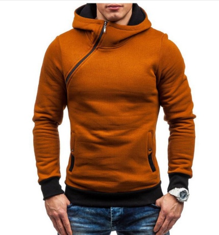 Hoodie Brand à fermeture éclair oblique couleur unie pour hommes — Sweats à capuche pour hommes