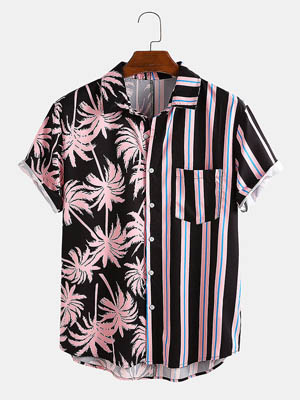 Chemise décontractée à rayures et imprimé de noix de coco pour hommes — Chemises habillées pour hommes