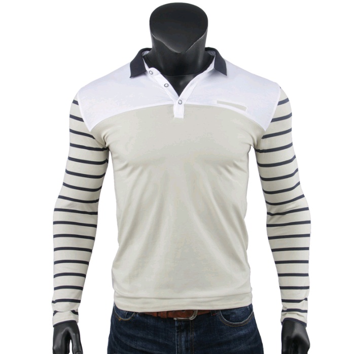 Polo à manches longues en coton rayé pour hommes