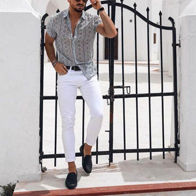 Men's Short Sleeve Floral Cardigan Shirt — Womens Sweaters