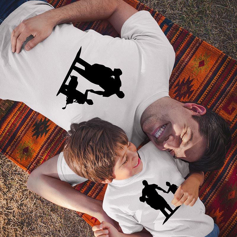 Father and Son Golf Cartoon Print Casual Crew Neck T-Shirt — Mens T Shirts