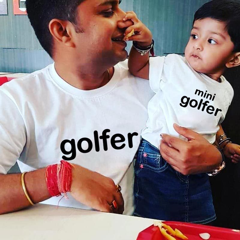 Golf Letter Print Casual Round Neck T-Shirt for Men and Kids — Mens T Shirts