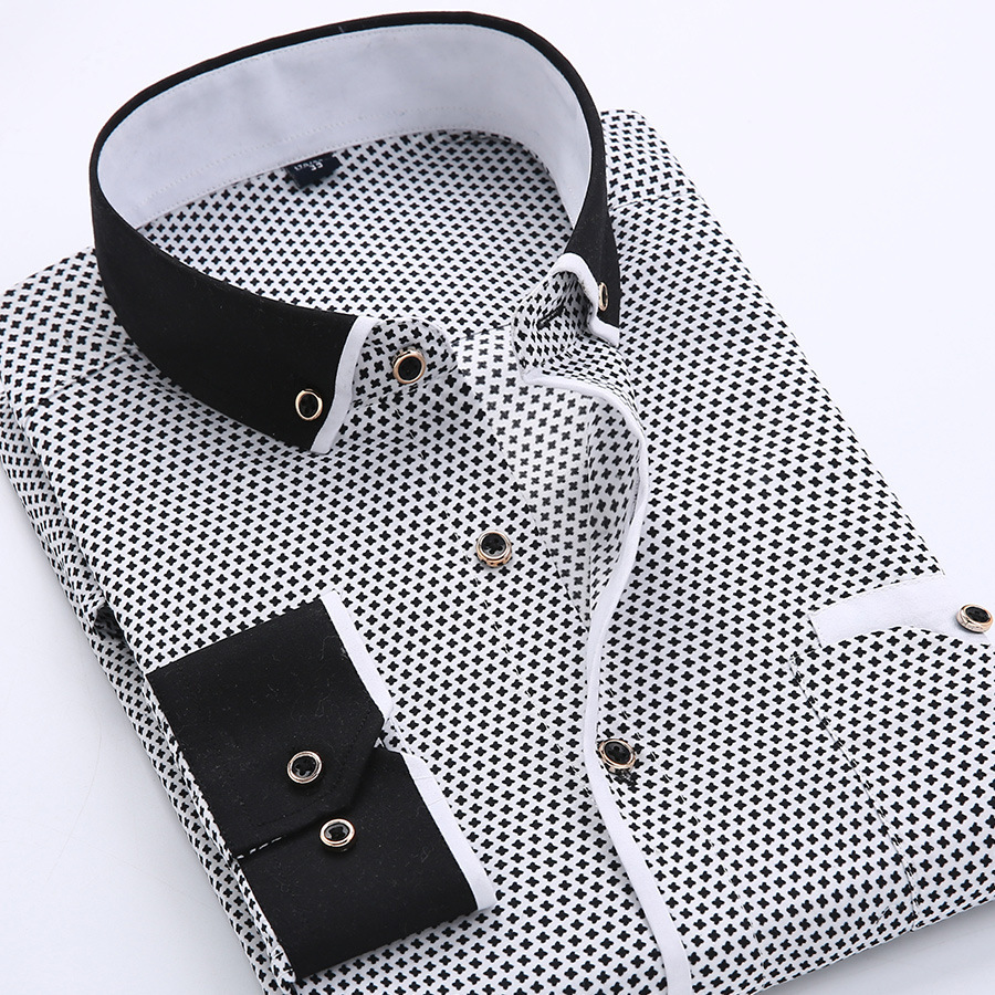 Chemise d'affaires décontractée slim pour hommes avec col carré — Chemises habillées pour hommes