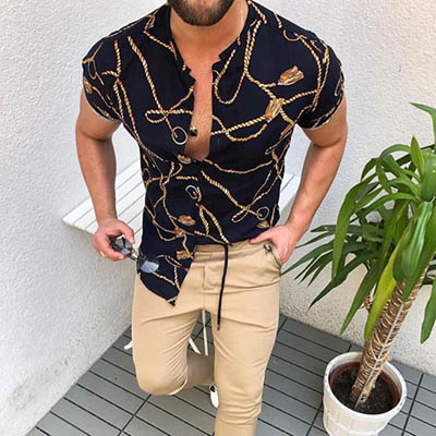 Chemise de mode pour hommes à manches courtes - Noire - Tailles S à XXXL — Chemises habillées pour hommes