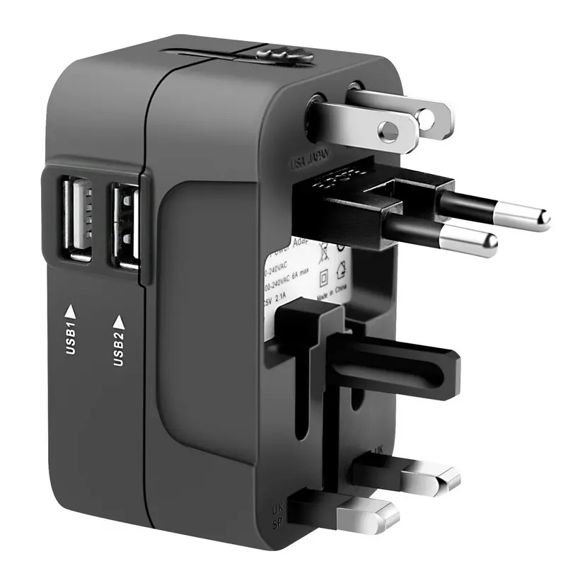 Universal Travel Adapter with Dual USB Charging – All-in-One International Power Plug (100-240V)