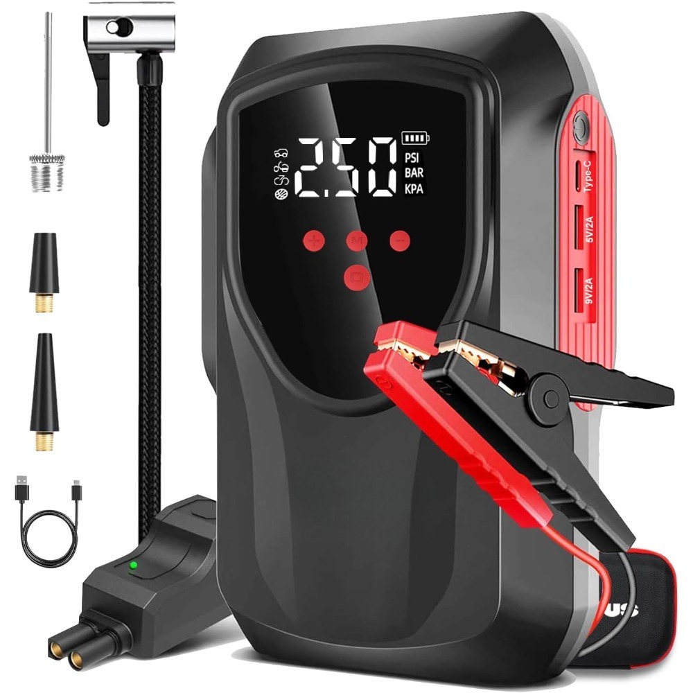 Multi-Function Car Jump Starter with 150 PSI Air Compressor & Power Bank