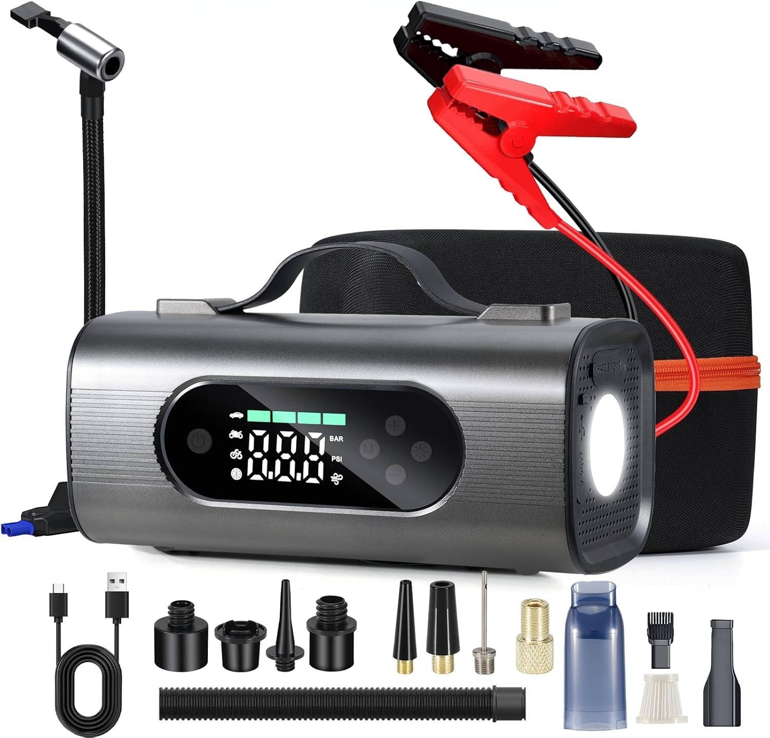 Multi-Function Portable Car Jump Starter with Air Compressor & Vacuum — Battery Jump Starters