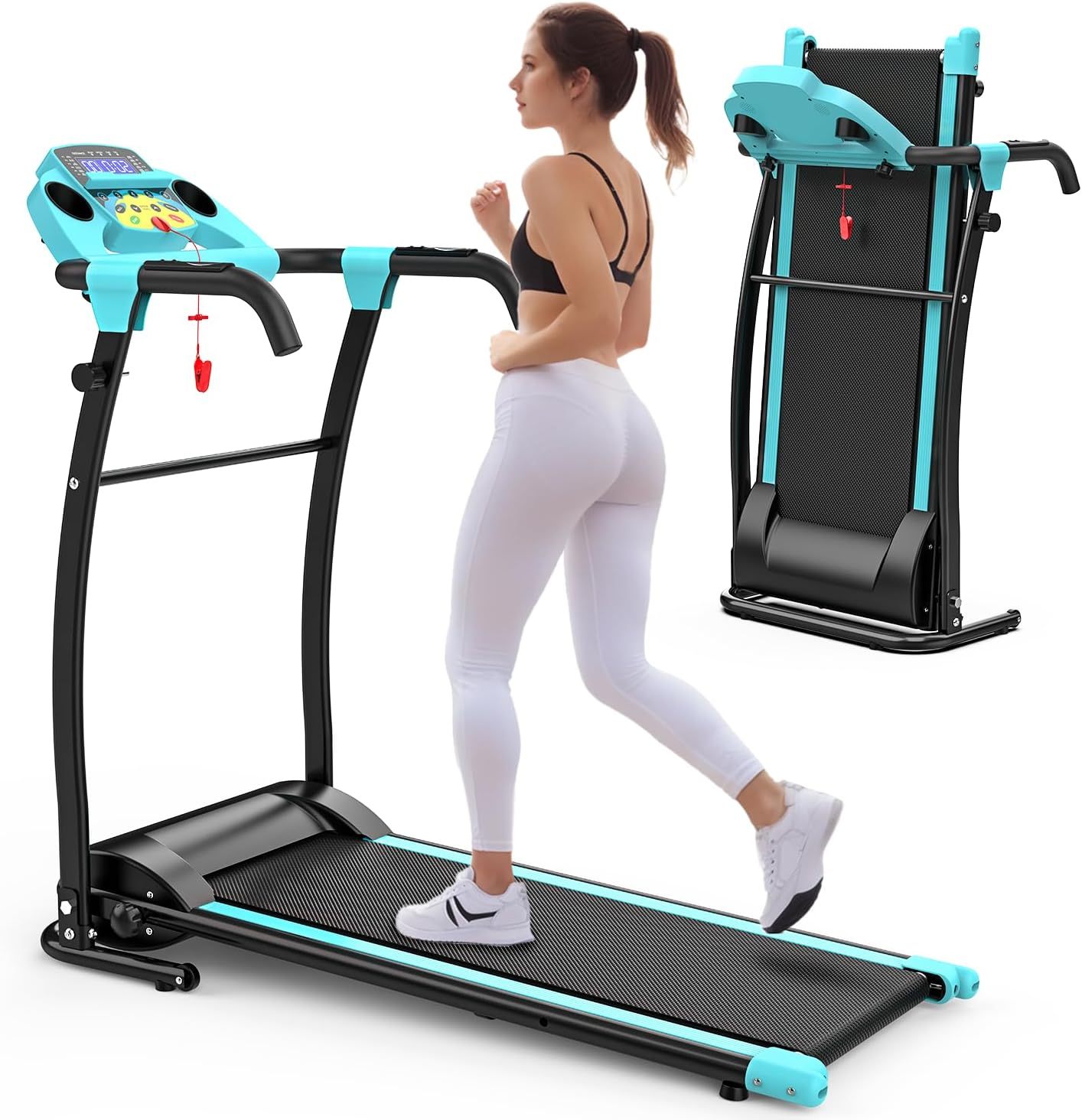 Tapis de marche et tapis roulant pliable 2-en-1 avec guidon — Tapis de course