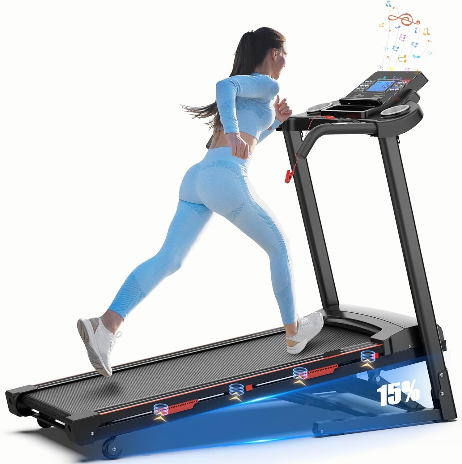 Tapis de course électrique pliable avec inclinaison automatique et Bluetooth — Tapis de course