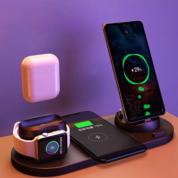 6-in-1 Fast Wireless Charging Dock for iPhone, Apple Watch, and Qi-Enabled Devices