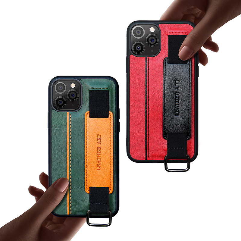 Premium PU Leather Wallet Case for iPhone with Integrated Wrist Strap & Kickstand
