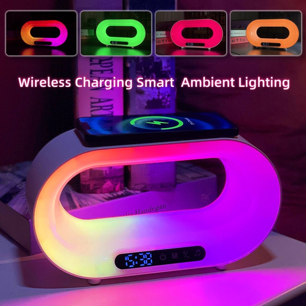 Lampe LED RGB intelligente avec chargement sans fil et réveil — Lampe de bureau menée