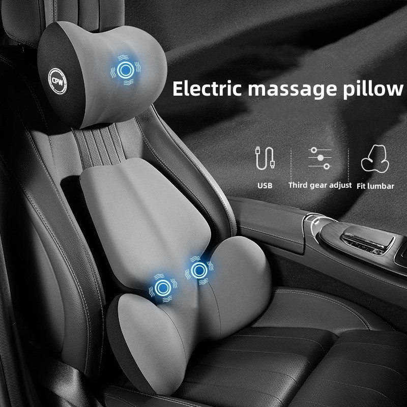 Electric Memory Foam Lumbar Support & Headrest Cushion with Heat and Vibration — Ergonomic Accessories