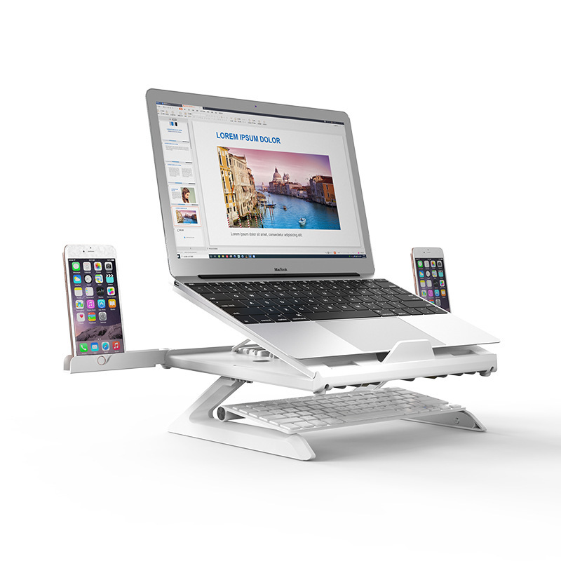 Ergonomic Laptop Stand with Integrated Heat Vent & Phone Holder