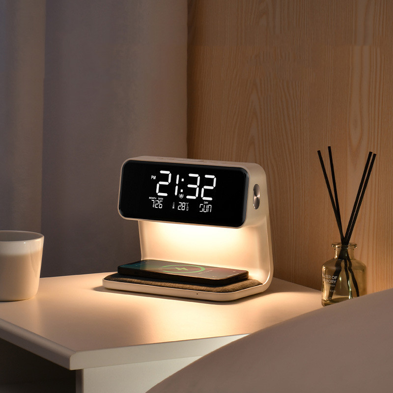 3-in-1 Bedside Lamp with Wireless Charger & LCD Alarm Clock