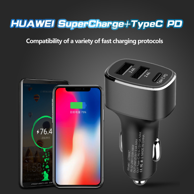 High-Speed Dual Port Car Charger with USB-C PD & QC 3.0