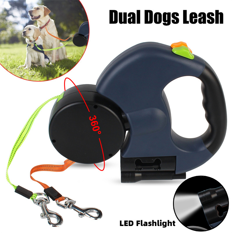 Laisse rétractable double de 3 mètres avec lumière LED pour petites races — Laisse pour chien