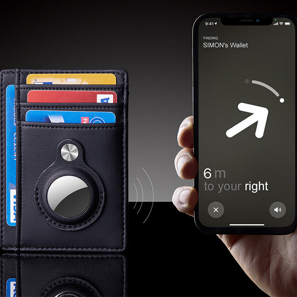 Portefeuille Slim RFID avec support AirTag - Cuir véritable et aluminium — Portefeuille Homme
