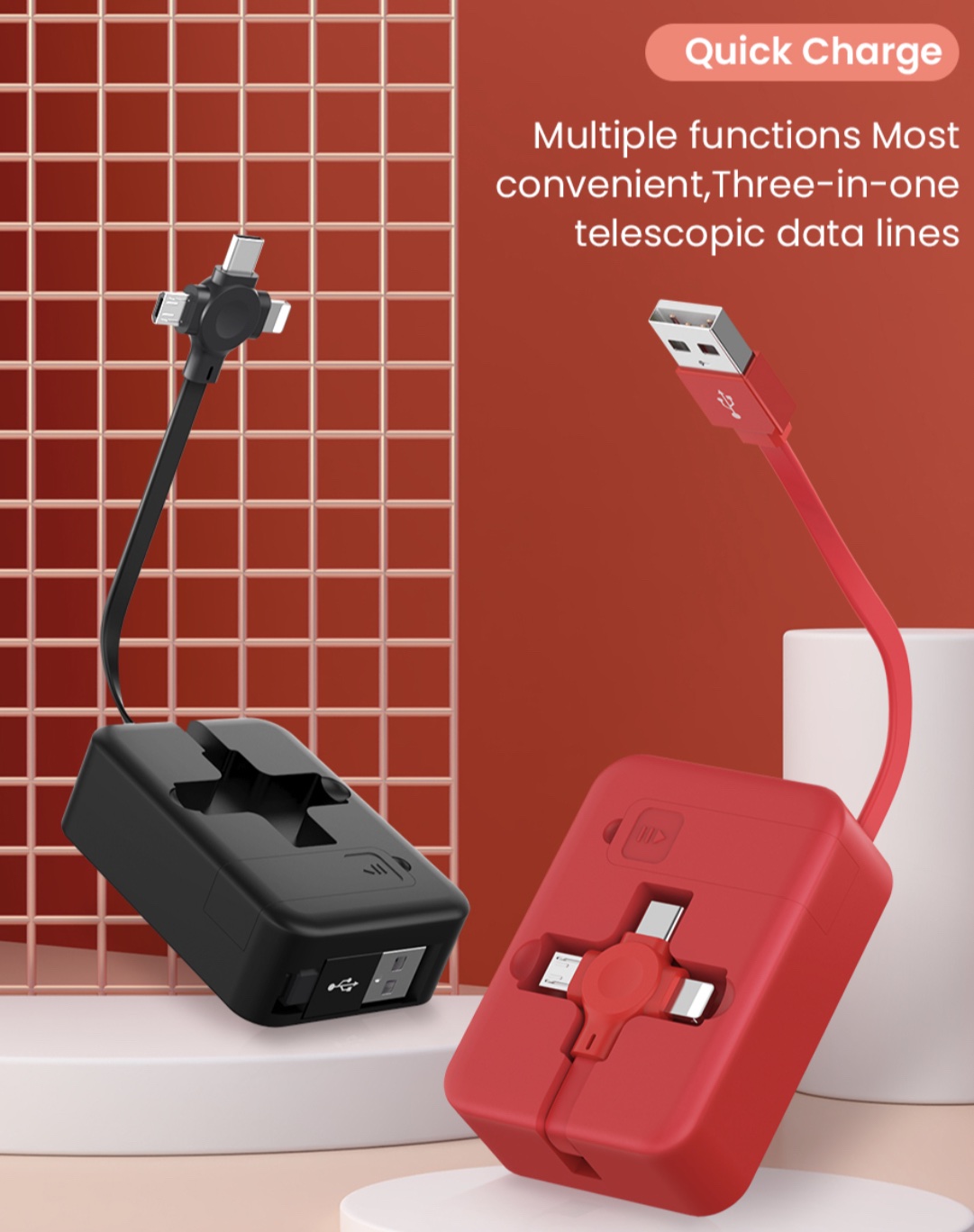 Câble de Chargement Rétractable 4-en-1 avec Support de Téléphone — Chargeur Rapide Usb C