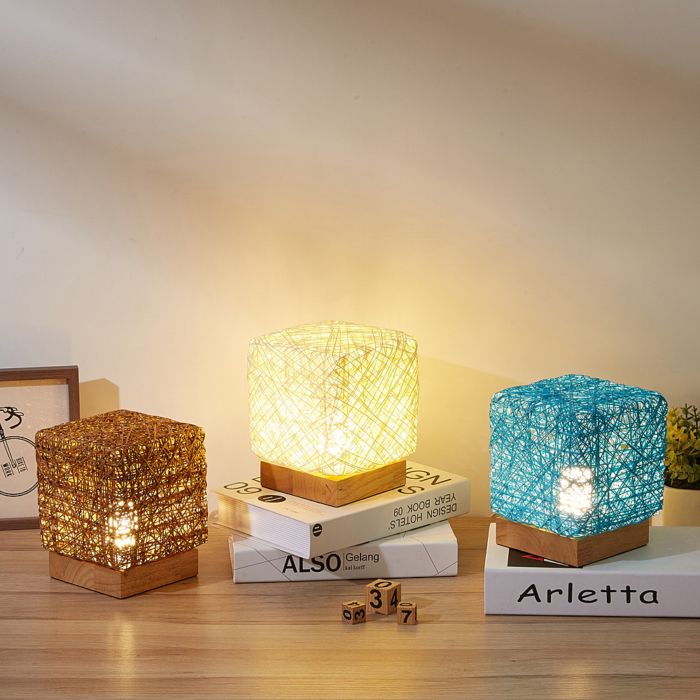 Hand-Woven Rattan & Wood Dimmable LED Desk Lamp – USB Powered