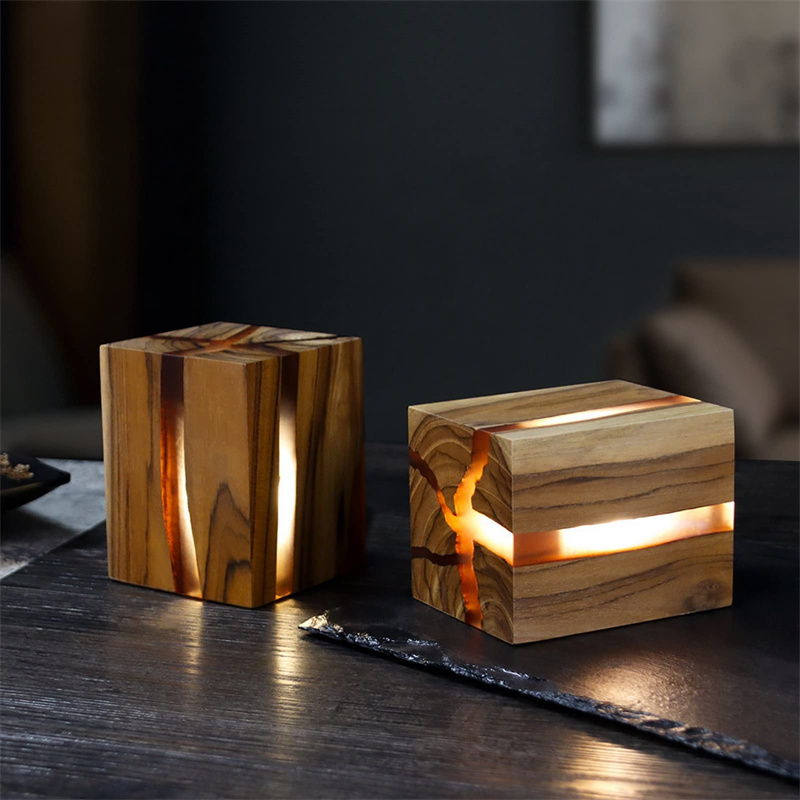 Rustic Cracked Wood LED Desk Lamp with USB - Adjustable & Glare-Free