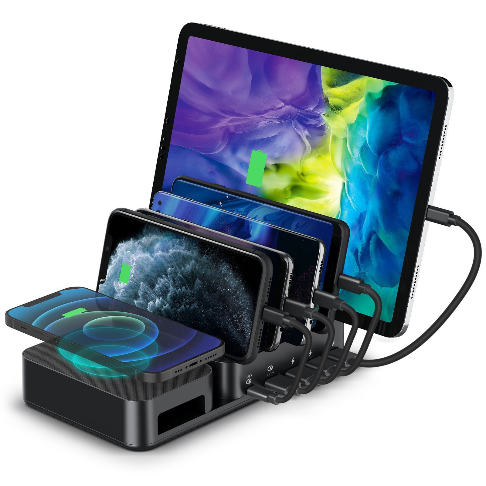 5-Port Multi-Device Wireless Charging Station with PD & QC Fast Charge