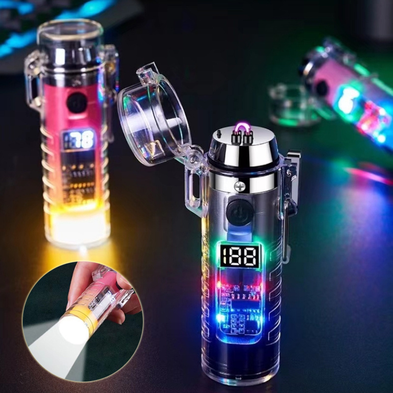 Briquet Plasma Arc Double Transparent avec Lampe de Poche LED — Outils de camping
