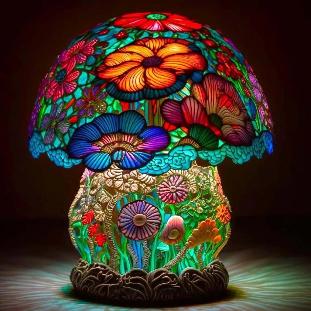 Whimsical Stained Glass Mushroom & Snail Desk Lamp Collection