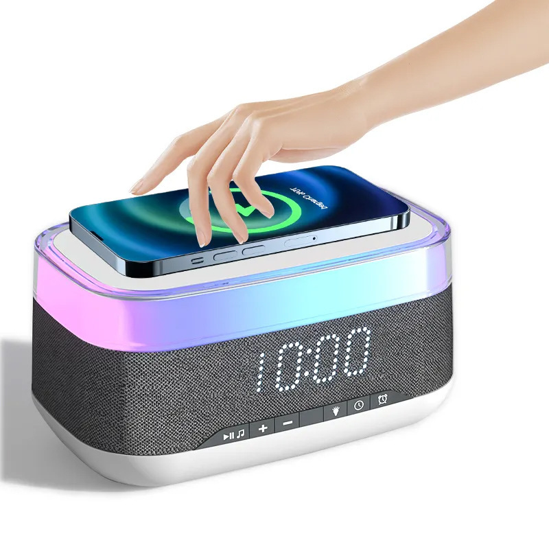 Multifunction Wireless Charger Alarm Clock with Bluetooth Speaker & Night Light