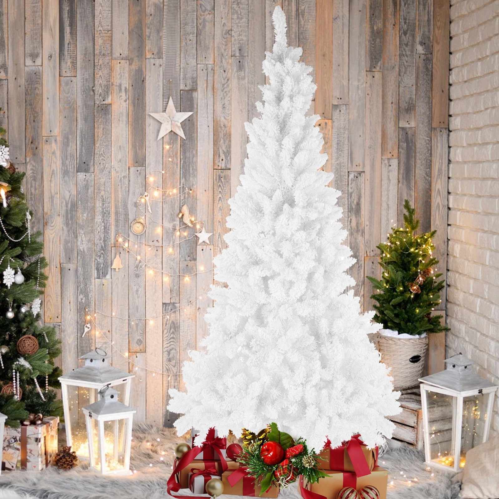 Elegant White Pre-Lit Artificial Christmas Tree with Metal Stand – 7.5ft & 9ft Options