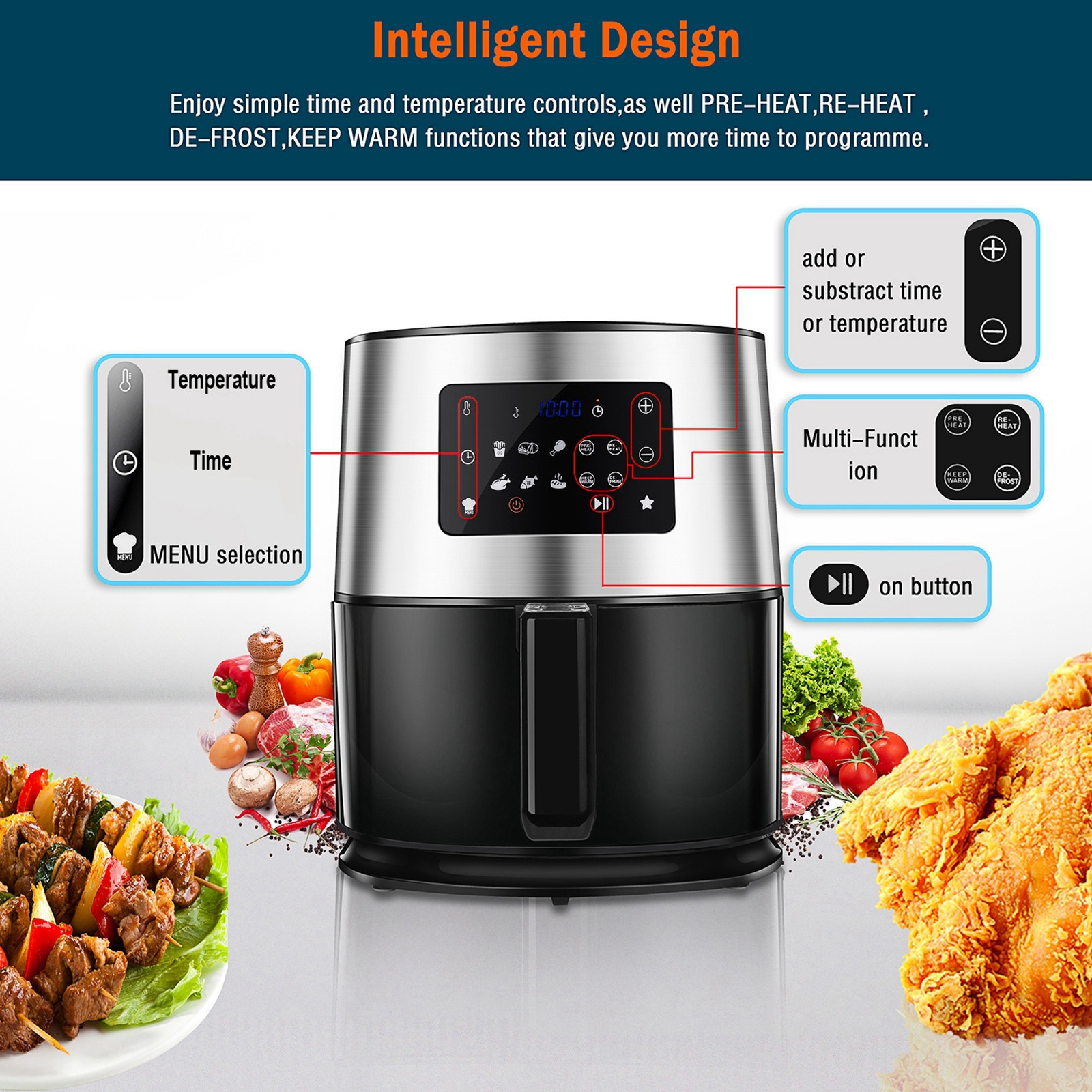 Friteuse à air numérique TurboTech 6,3QT avec 10 préréglages — Friteuse à air