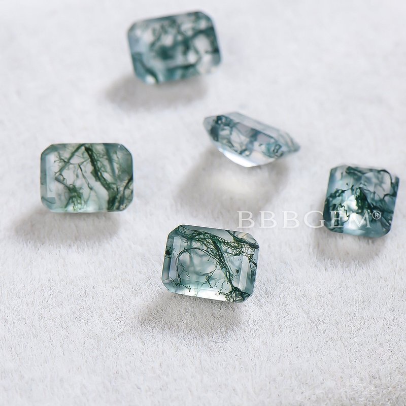 Emerald Cut Natural Moss Agate Wholesale Faceted Gemstone — Loose Gemstones